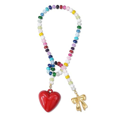 KissYan Beaded Bag Charm Chain for Women, Natural Stone Cute Heart Cherry Pendants for Purse Handbag Accessory Jewelry Gift(Heart) | Amazon (US)