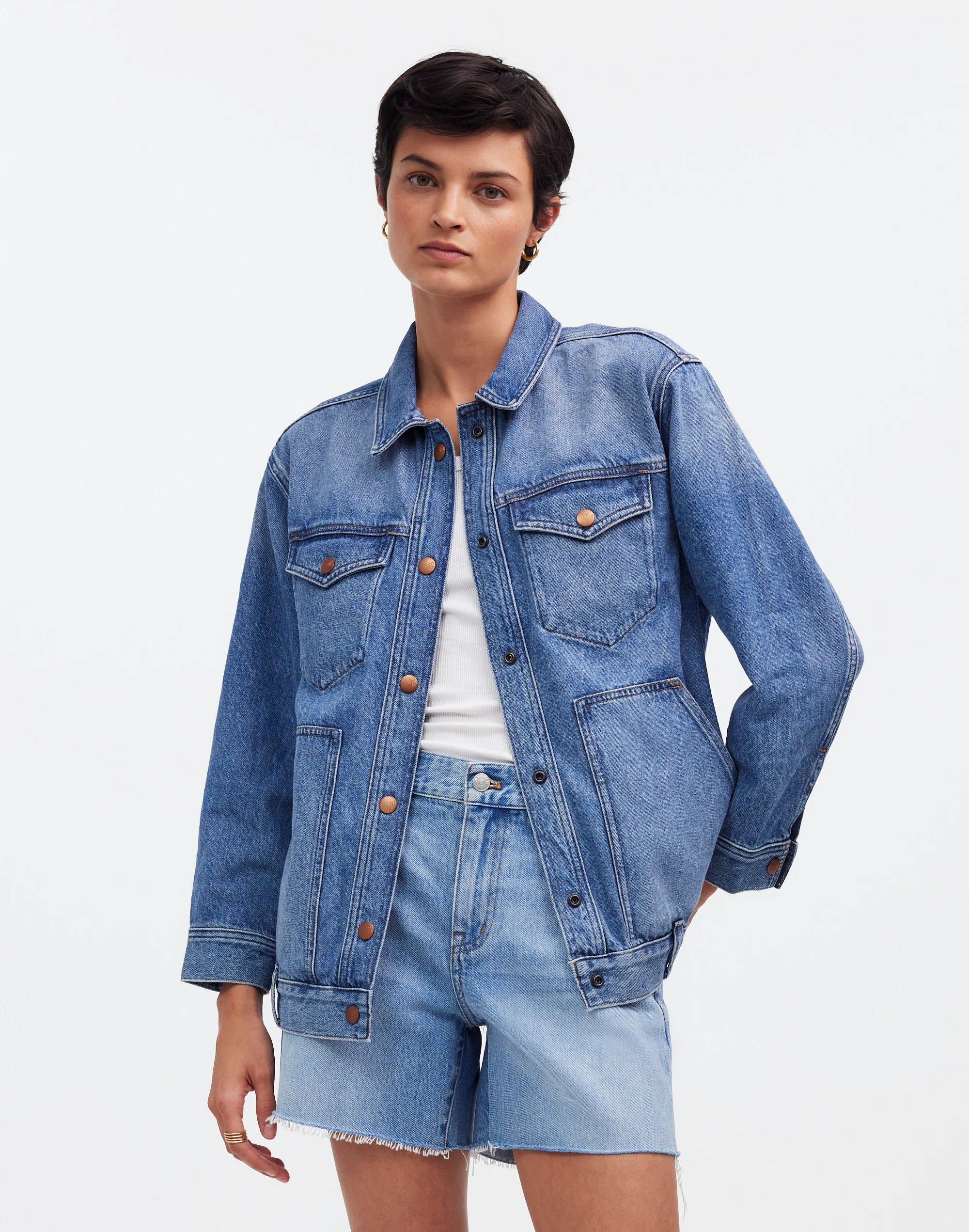 The Oversized Trucker Jean Jacket in Sentell Wash: Snap-Front Edition | Madewell