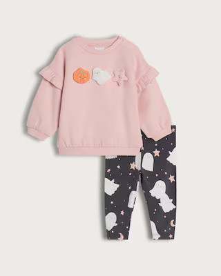 F&F Baby 2-Piece Cotton Rich Halloween Jumper and Leggings Set in Pink | Tesco F&F