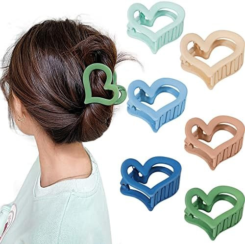 Amazon.com : 6 Pcs Heart Hair Claw Clips Barrettes Cute Medium Matte Hair Jaw Clips Hair Accessor... | Amazon (US)