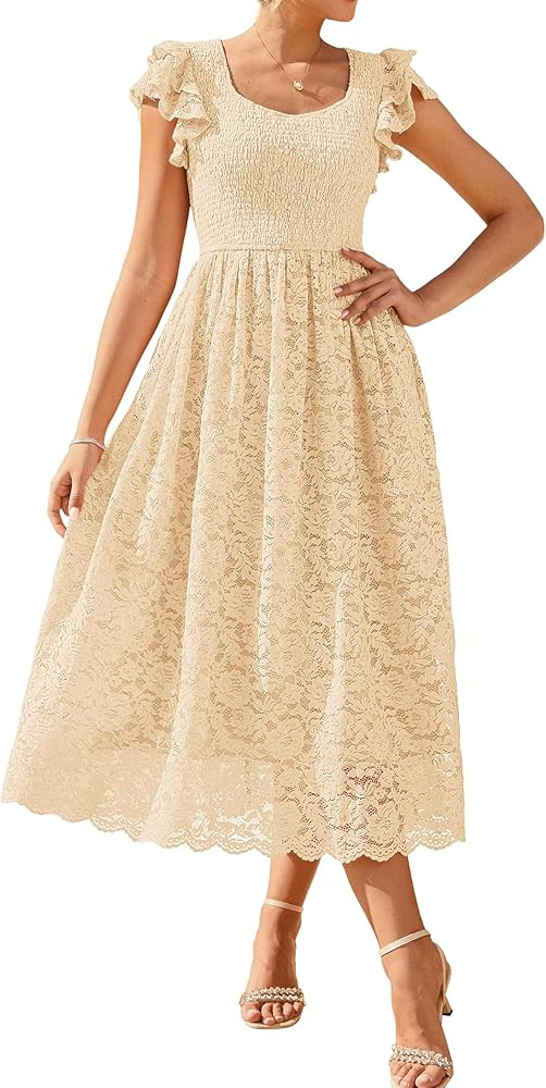 GRACE KARIN Womens Summer Maxi Dress 2026 Formal Wedding Guest Dress Lace Short Sleeve Dresses | Amazon (US)