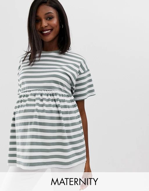ASOS DESIGN Maternity smock on washed khaki stripe | ASOS US