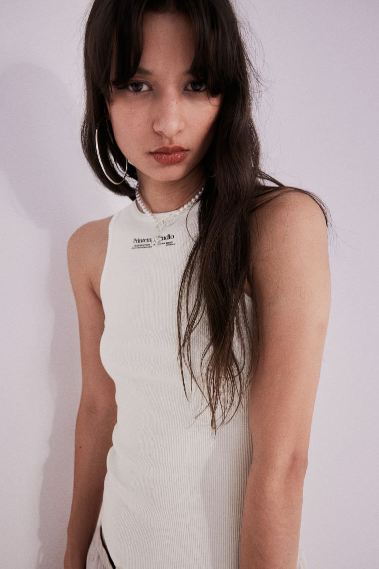 Ribbed Tank Top - Cream/Printemps Studio - Ladies | H&M US | H&M (US + CA)