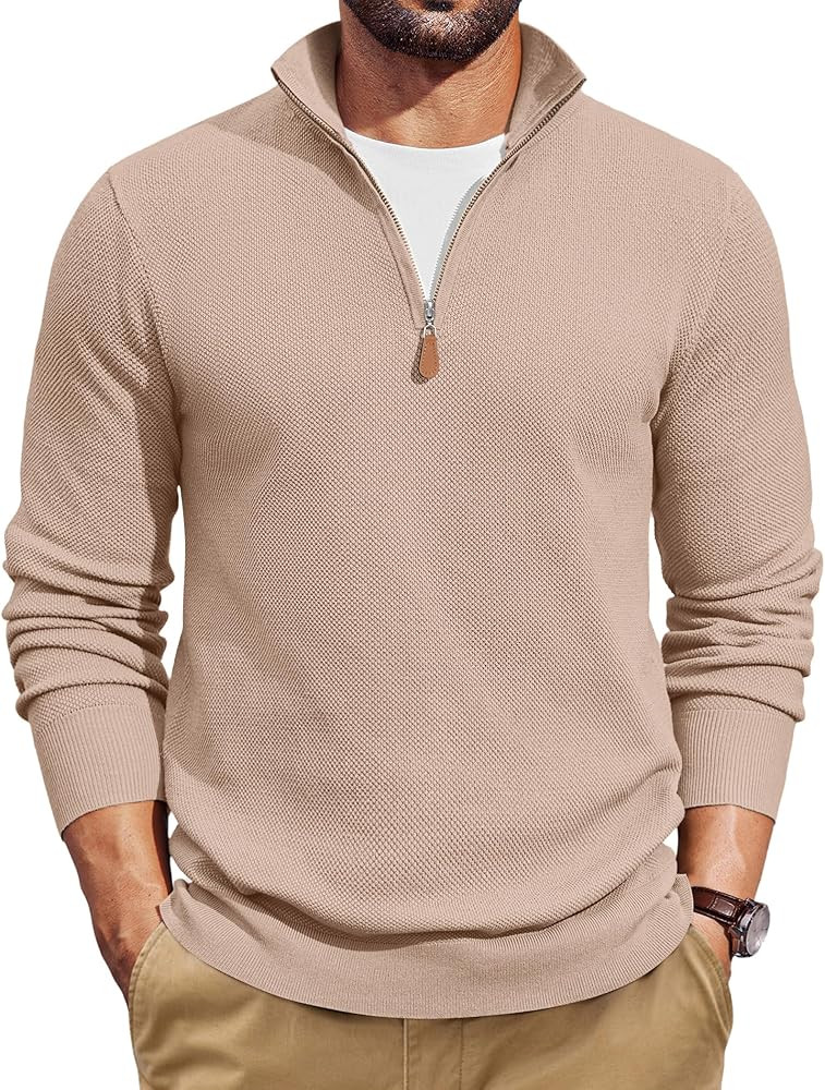 COOFANDY Men's Quarter Zip Pullover Dress Slim Fit Sweater Mock Neck Sweaters Casual Long Sleeve ... | Amazon (US)