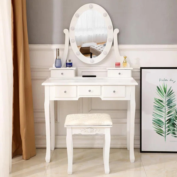Villiers Vanity Set with Stool and Mirror | Wayfair North America