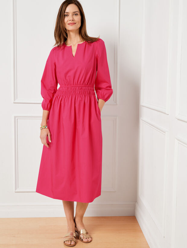 Smocked Poplin Midi Dress | Talbots