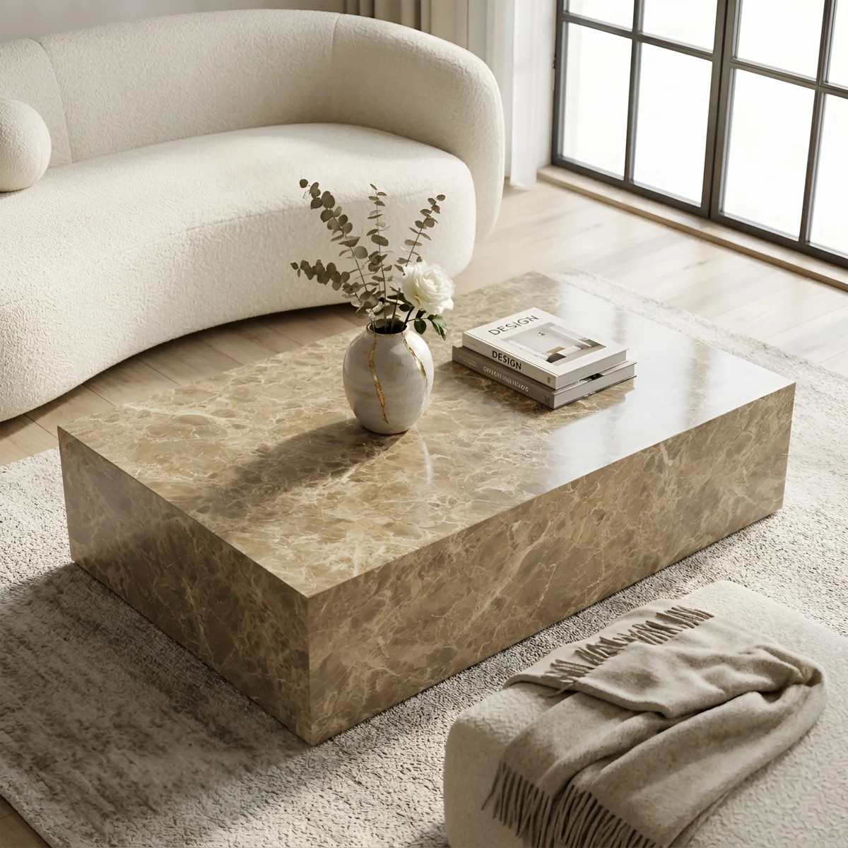Modern Coffee Table with Faux Marble Design, Rectangular Block Coffee Table For Guest Room/Living... | Wayfair North America