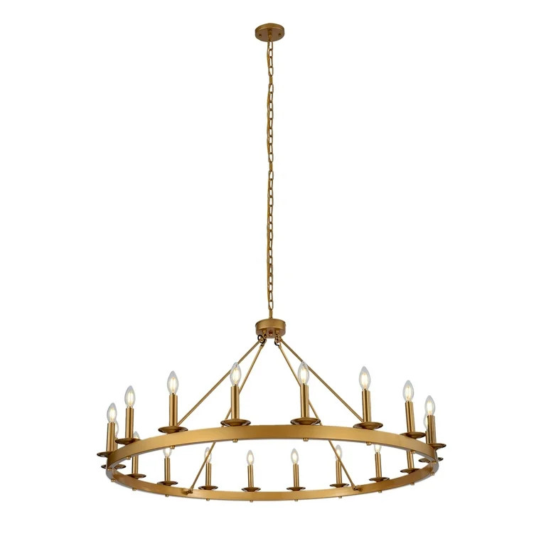 Aiwen Gold 18 Light Wagon Wheel Chandelier Industrial Rustic Grand Ceiling Light | Walmart (US)