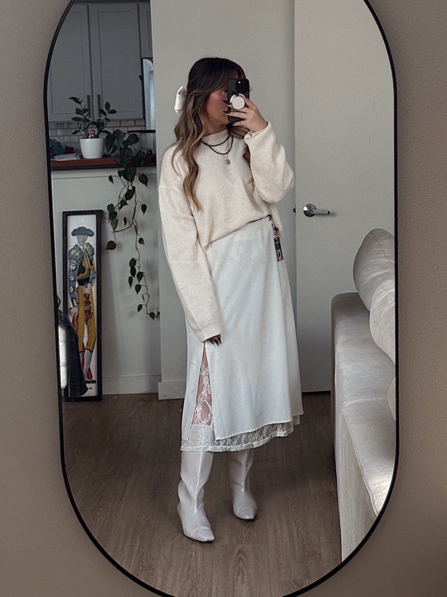 sweater - h&m
satin skirt and bow - target
lace skirt - shopbop
boots - oak and fort

#LTKStyleTip #LTKFindsUnder100 #LTKWorkwear