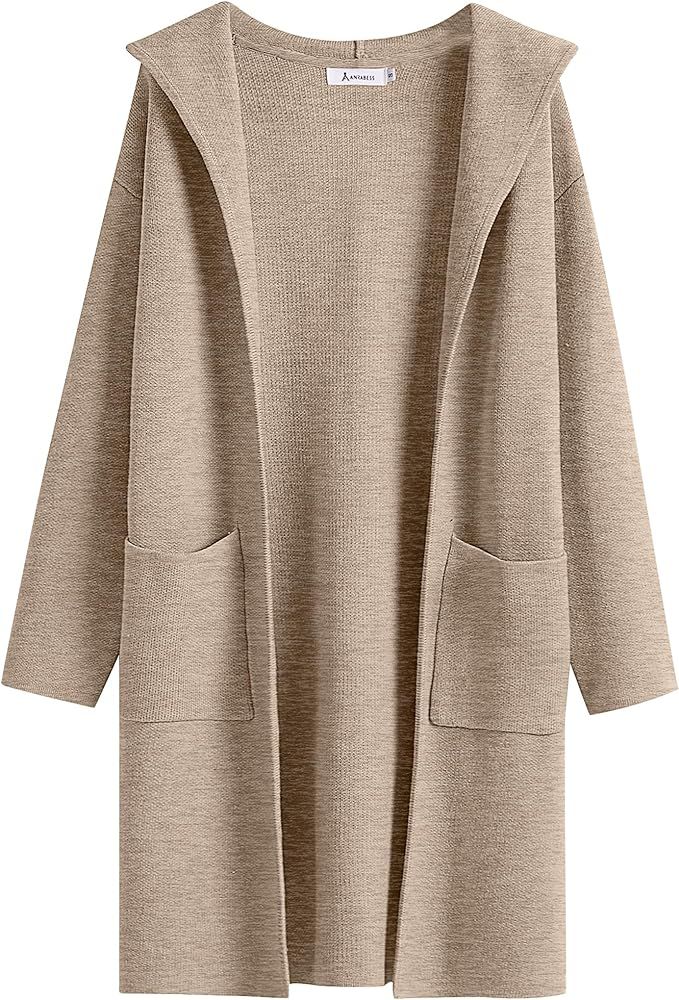 ANRABESS Cardigan for Women Open Front Oversized Hoodie Sweater Coat Casual Pockets Knit Coatigan Ja | Amazon (US)