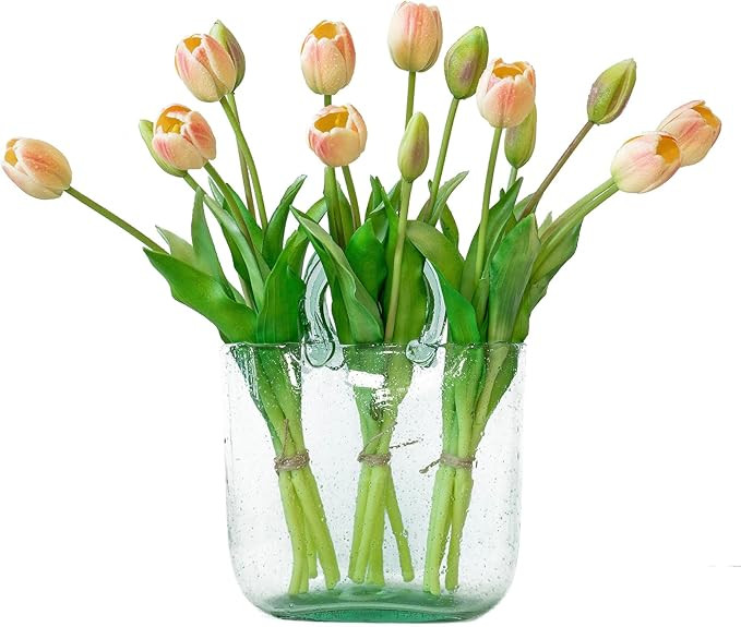 DUYONE 15pcs Artificial Tulips Flowers, Latex Bouquet, Fake Tulips for Office Wedding Party Home ... | Amazon (US)