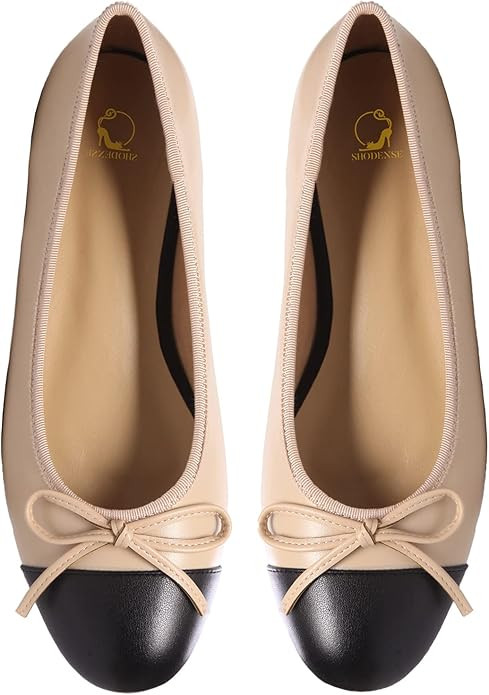Women Cap Toe Bow Flats Two Tone Slip On Ballet Flats Comfort Closed Round Toe Flats Colorblock 1... | Amazon (US)