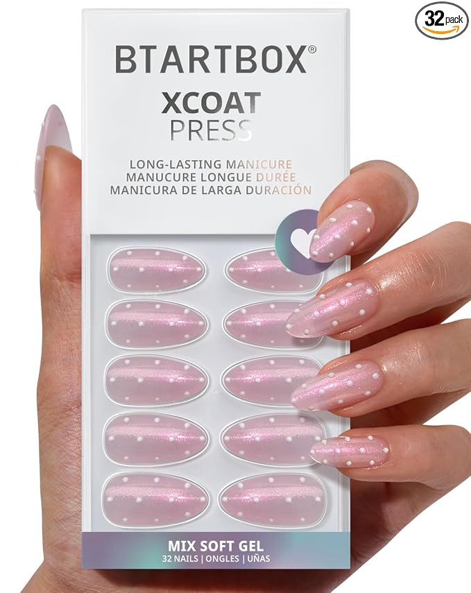 BTArtbox Press On Nails Almond - Polka-Dot Dress, Lamp-Curable 3D Polka Dot Glitter Medium Press ... | Amazon (US)