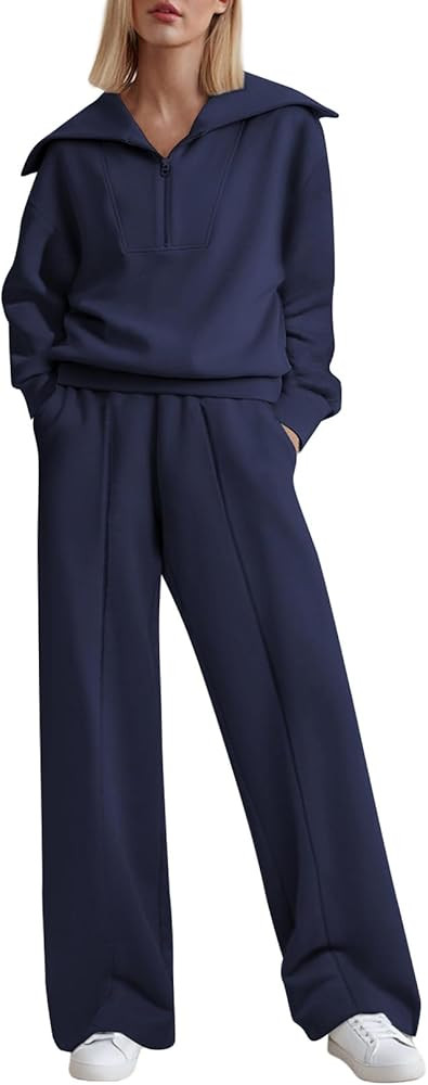 Aleumdr Two Piece Outfits Half Zip Sweatshirt Sweatsuit Lounge Sets for Women Matching Set Wide L... | Amazon (US)