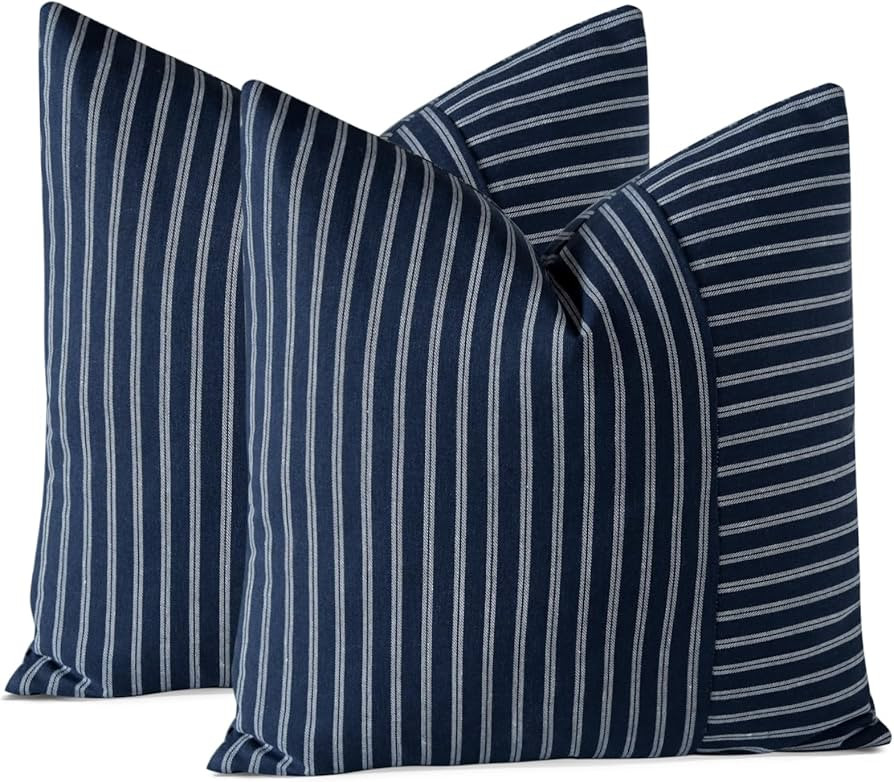 OTOSTAR Pack of 2 Striped Patchwork Farmhouse Decorative Throw Pillow Covers 18 x 18 Inch Square ... | Amazon (US)
