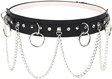 Aabellay Punk Leather Waist Chain Belt PU Waistband O-Ring Gothic Rave Belt Nightclub Leather Lay... | Amazon (UK)