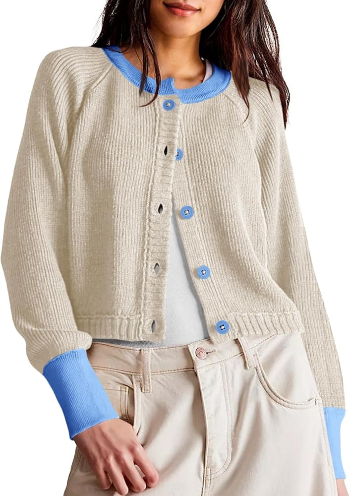 Saodimallsu Womens Cropped Cardigan Sweaters Button Down Open Front Long Sleeve Fall Trendy Color... | Amazon (US)