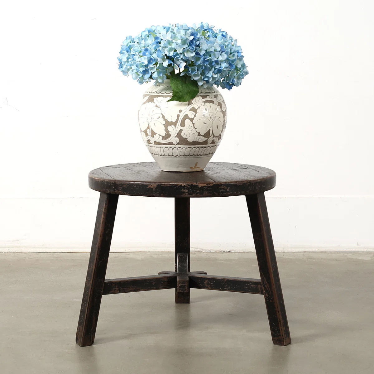 Approx. 23 Inches Round Side Table Distressed Black | Wayfair North America