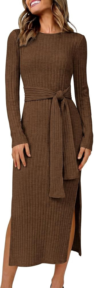 ANRABESS Womens Long Sleeve Midi Sweater Dress Bodycon Fall Dresses | Amazon (US)