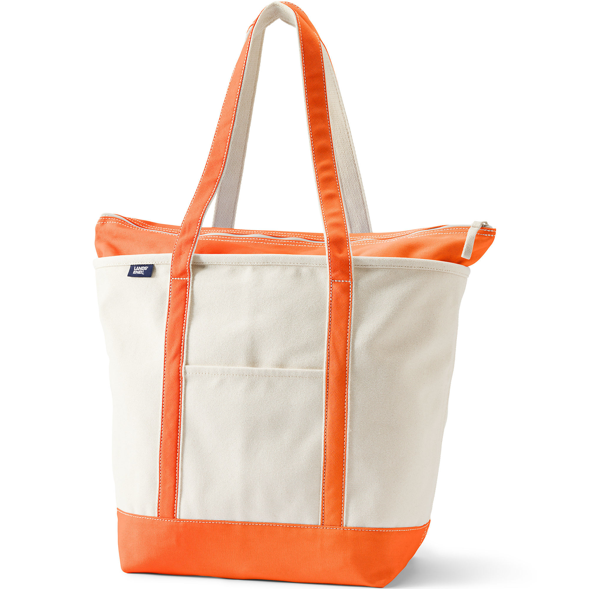Large Natural 5 Pocket Zip Top Long Handle Canvas Tote Bag | Lands' End (US)