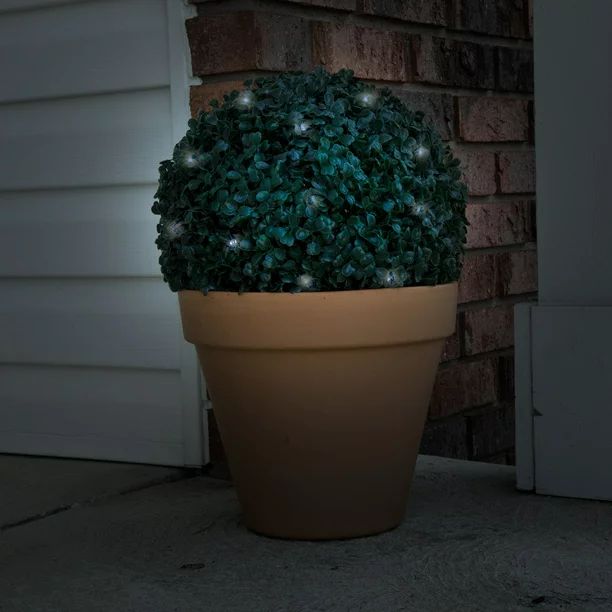 Solar Powered LED Artificial Topiary Ball – Decorative Prelit Faux Potted Boxwood with Recharge... | Walmart (US)