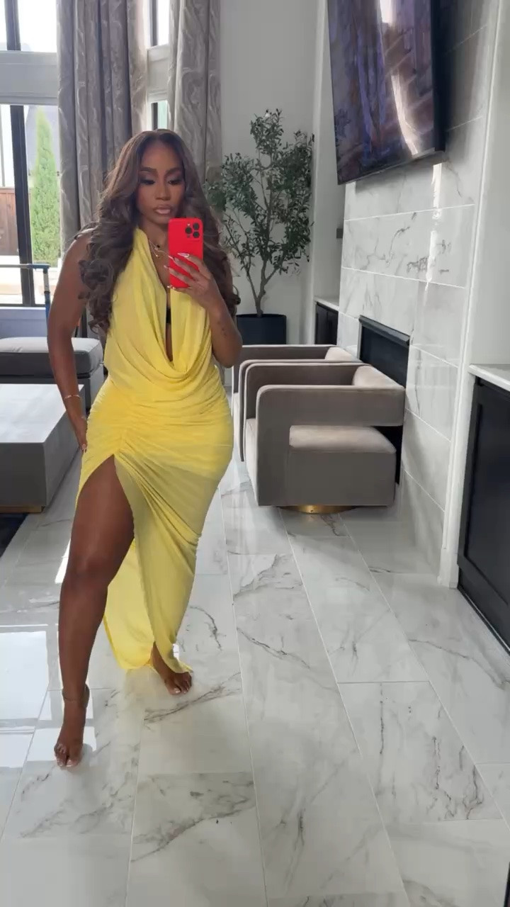 plunge neck, high slit yellow maxi summer dresses ideal for nights out!

#LTKootd #LTKMidsize
