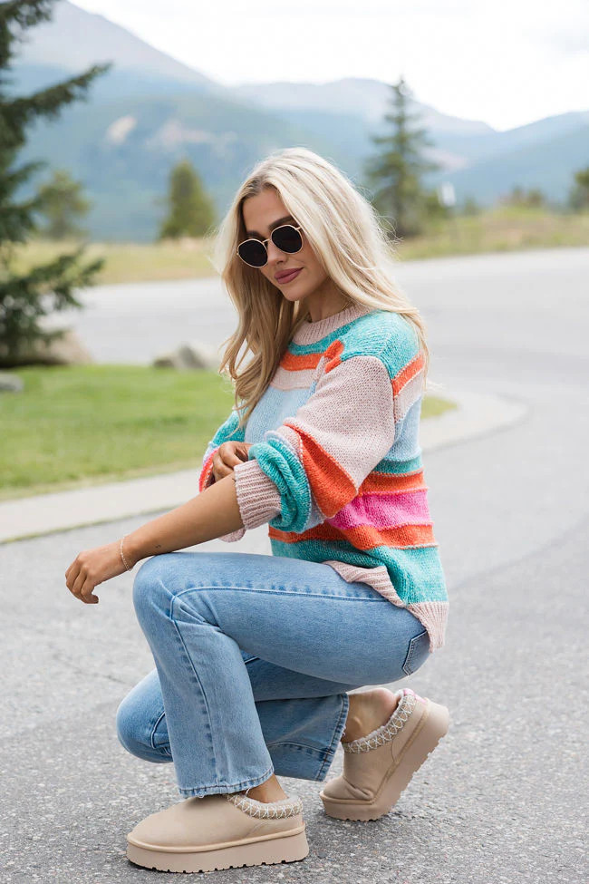 Led Me To You Multi Stripe Crew Neck Sweater | Pink Lily