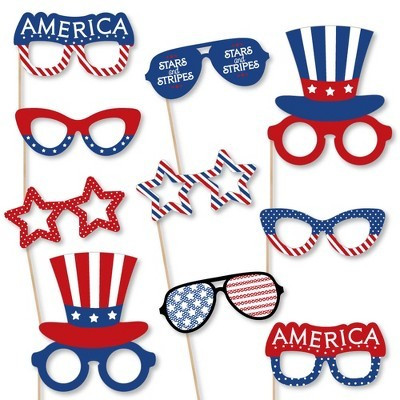 Big Dot of Happiness Patriotic Glasses - Paper Card Stock Memorial Day, 4th of July, or Labor Day USA Party Photo Booth Props Kit - 10 Count | Target