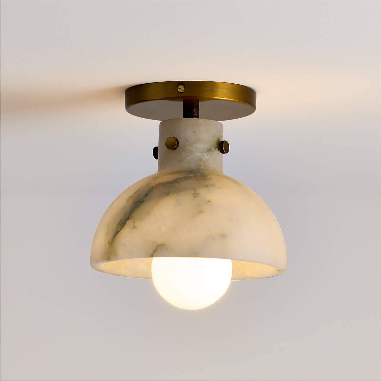 Dakota Brass Flush Mount with Alabaster Shade + Reviews | Crate & Barrel | Crate & Barrel