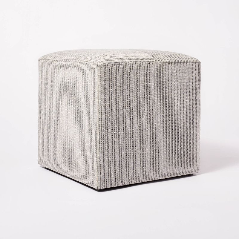 Lynwood Square Upholstered Cube Tan/Navy Stripe - Threshold&#8482; designed with Studio McGee | Target