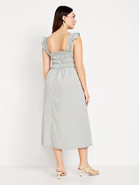 Fit & Flare Lightweight Smocked Gingham Midi Dress | Old Navy (US)