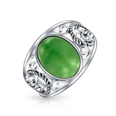 Bling Jewelry Scroll Filigree Oval Natural Green Jade Statement Ring .925 Sterling Silver Size - 8 | Target