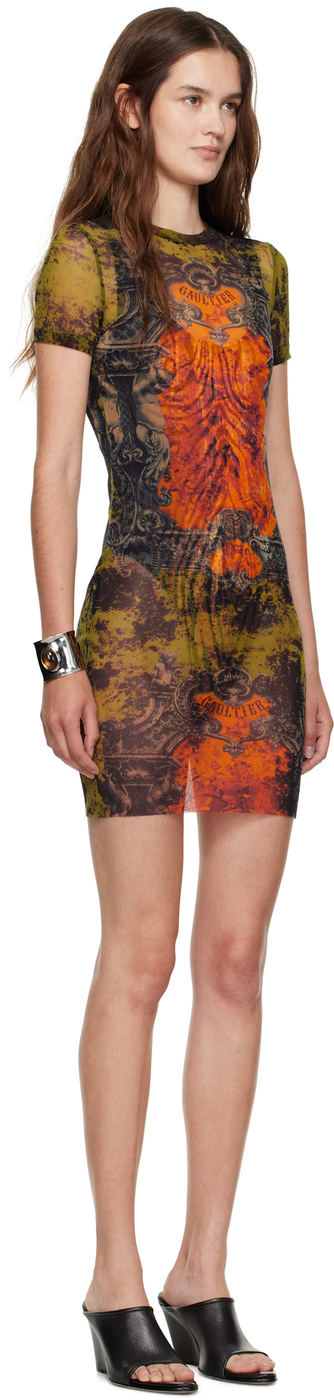 Jean Paul Gaultier - Khaki & Orange 'The Médaillon' Minidress | SSENSE