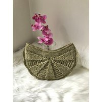 Crochet Straw Clutch Green Raffia Handbag, Summer Beach Bag | Etsy (US)