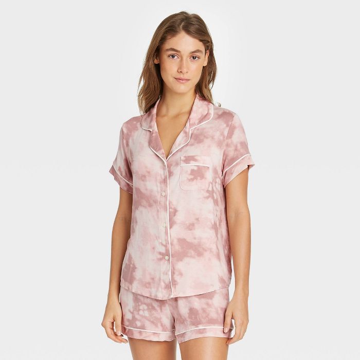 Women's Tie-Dye Beautifully Soft Short Sleeve Notch Collar Top and Shorts Pajama Set - Stars Abov... | Target