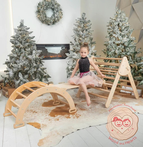 Set of three items Montessori furniture Natural wood Climbing Arch Toddler Ramp and Montessori Tr... | Etsy (US)