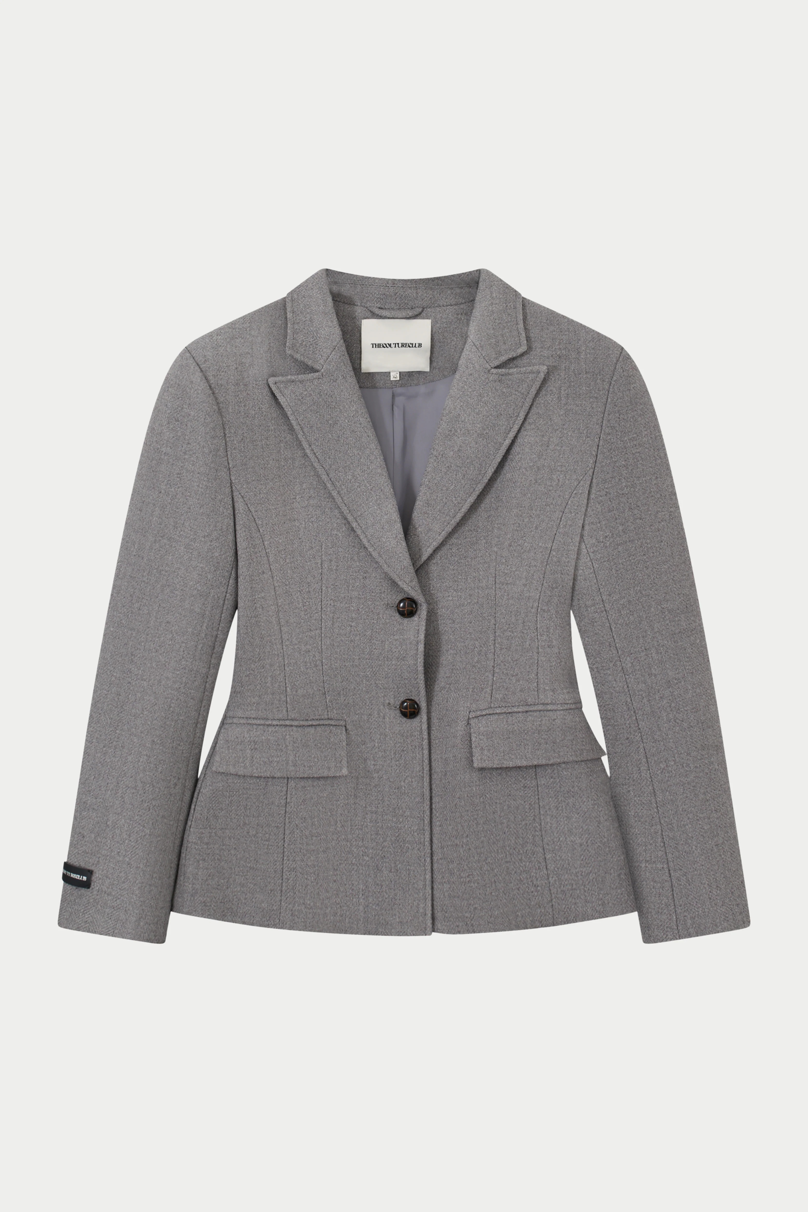 Herringbone Cinched Waist Tailored Blazer - Grey | The Couture Club