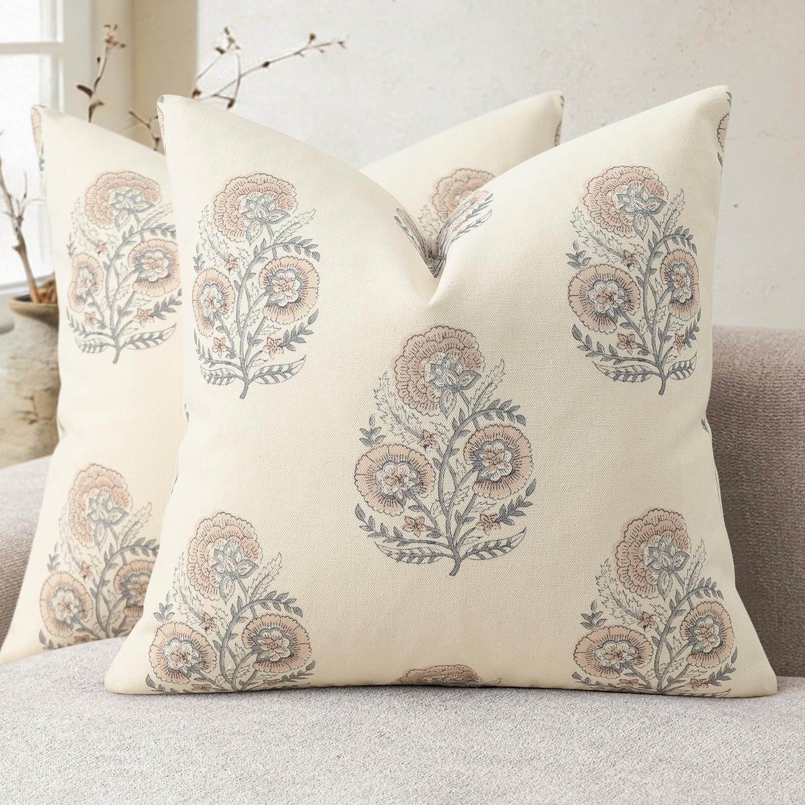 YCOLL Vintage Floral Print Pillow Covers 18x18 Set of 2 Patterned Accent Decorative Cushion Cover... | Amazon (US)