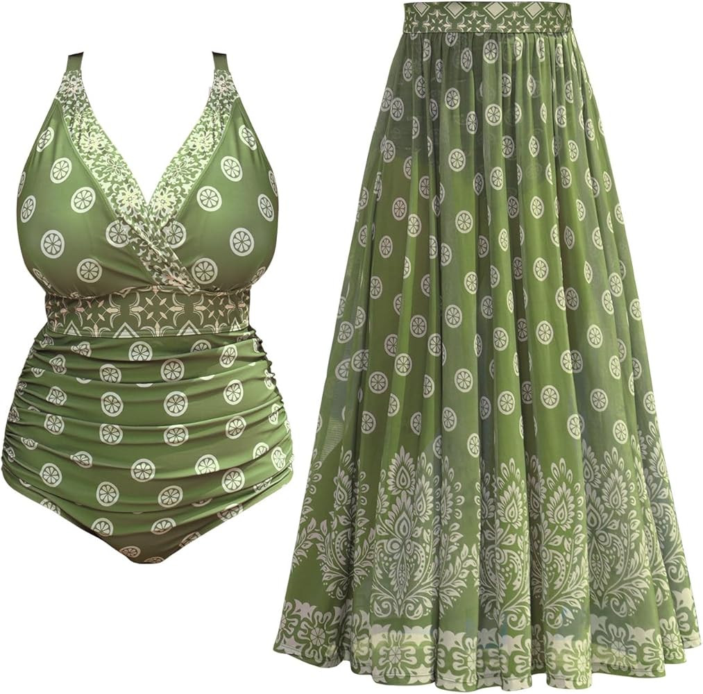 SCOMCHIC Womens Plus Size One Piece Swimsuit Tummy Control Bathing Suit Floral Prints Curvy Mesh ... | Amazon (US)