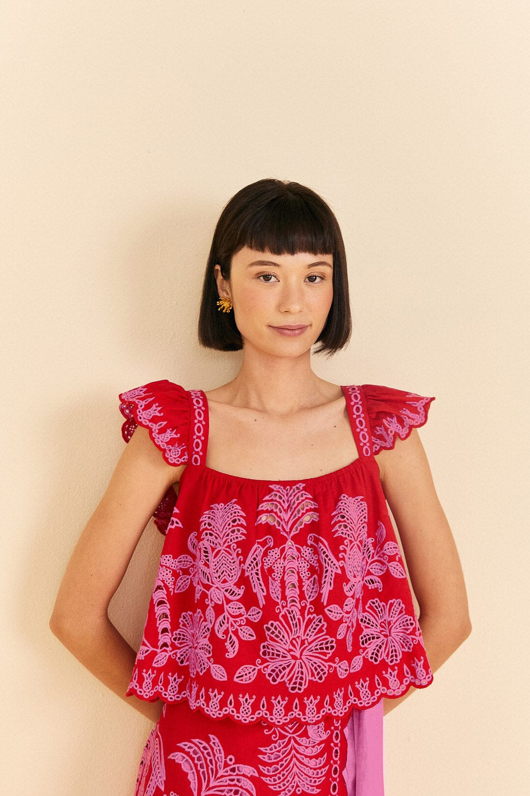 Red Palm Tree Richelieu Blouse | FarmRio (US)