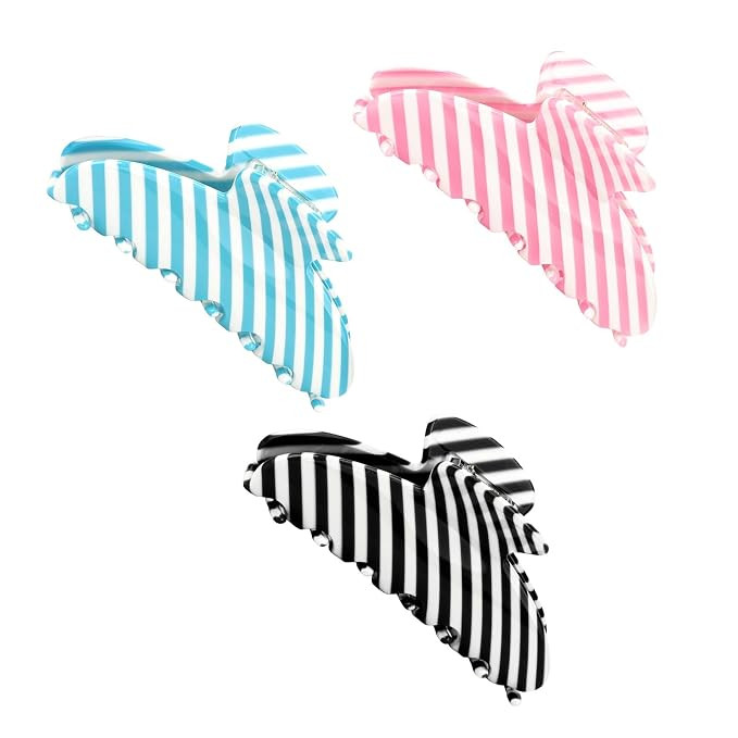 3Pcs Claw Clips for Women Large Stripe Hair Clip for Thick Thin Hair Cute Clips and Hair Accessor... | Amazon (US)