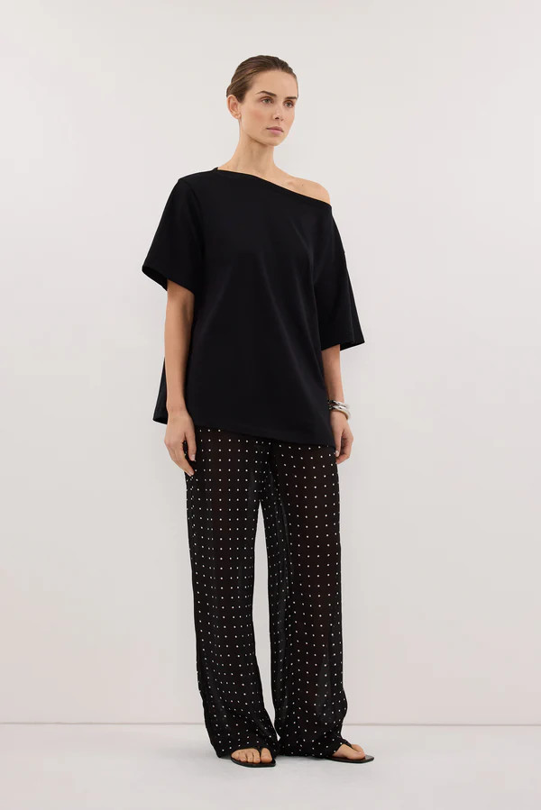 ESME BLACK ASYM BOAT NECK TEE | DISSH