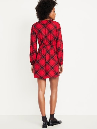 Fit & Flare Long-Sleeve Crepe Mini Dress | Old Navy (US)