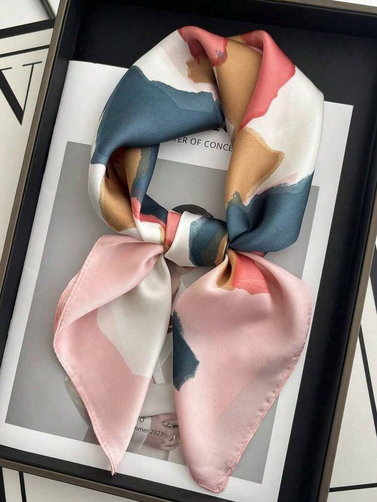 1pc Women's Imitated Silk Square Scarf, Fashion Printed Neckerchief And Classic Bandana, Versatile Headband Or Hair Wrap, Lightweight Satin-Feel Accessory For Daily Wear, Travel, And All-Season Outfits, Chic Gift Idea For Women | SHEIN