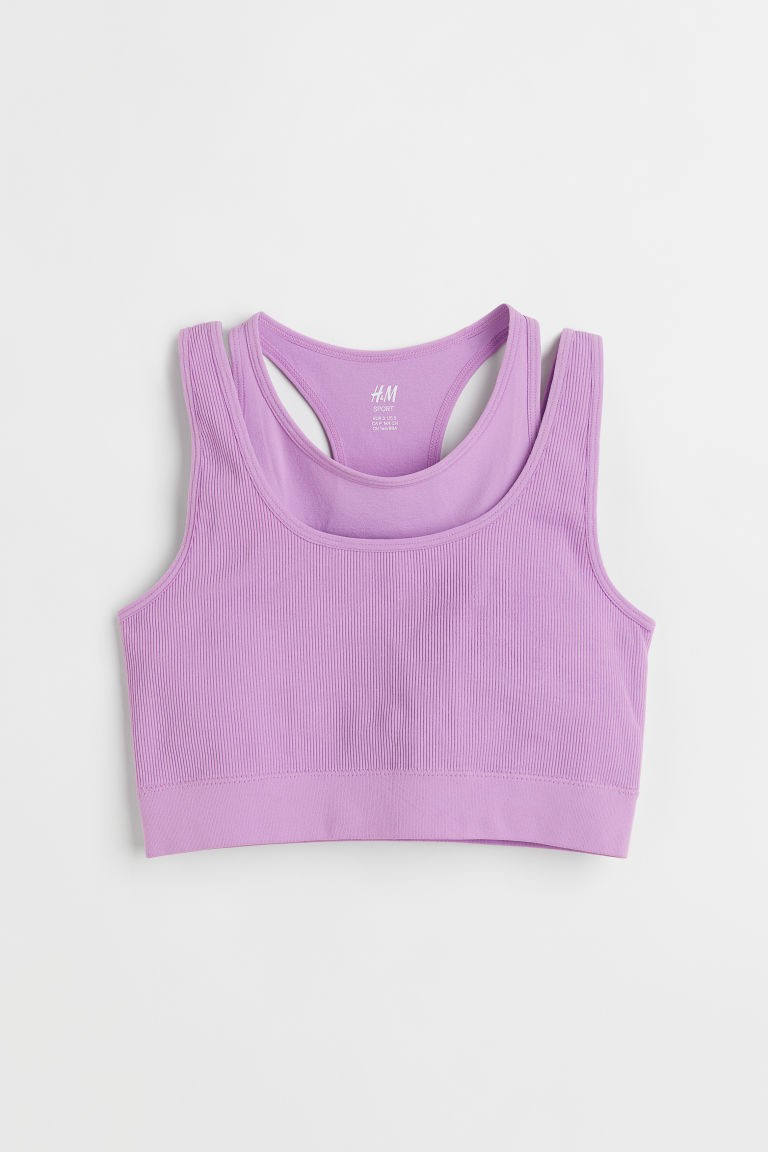 H & M - Seamless Light Support Sports Bra - Purple | H&M (US + CA)