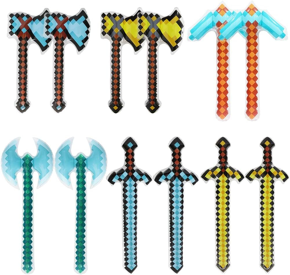 Jumbo 12 Pack Pixel Diamond Inflatable Weapon, Light Blow Up Swords Axes Pickaxes Hatchets Toys w... | Amazon (US)