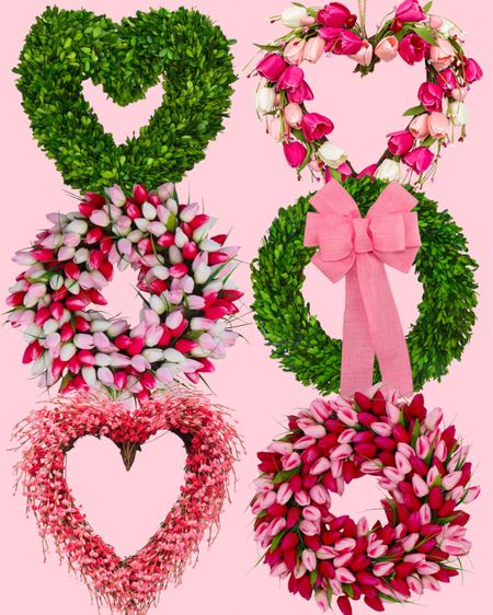 Valentine's Day wreath | boxwood wreath | tulip wreath | handmade wreath bow | pink wreath | classic home | heart wreath

#LTKSeasonal #LTKhome