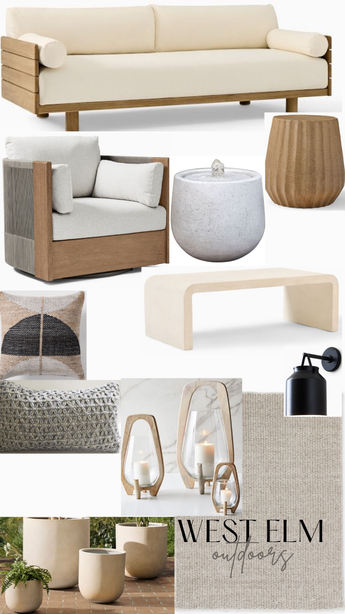 West Elm outdoor furniture, outdoor sofa, outdoor chair, outdoor coffee table, side table, outdoor fountain, lanterns, outdoor rug, outdoor light, outdoor pillows, planterrs

#LTKhome #LTKSpringSale #LTKSeasonal