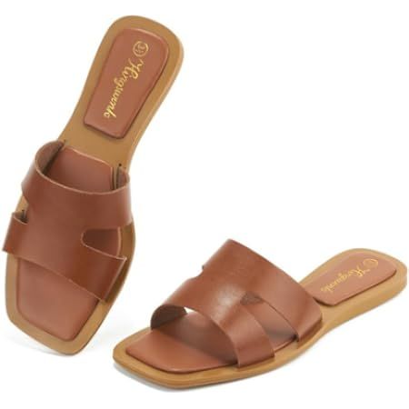 Women's Dressy Flat Sandals Comfortable Slip On Leather Slide Sandals | Amazon (US)