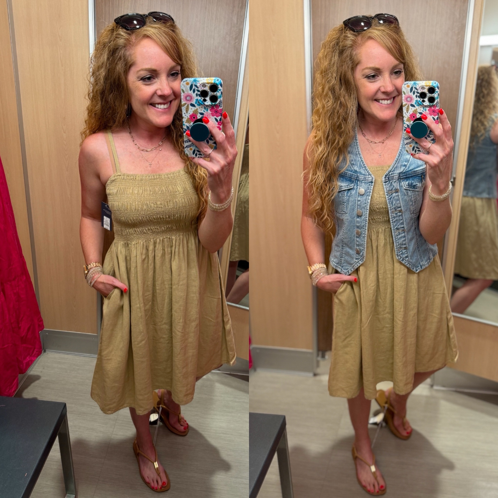 Target try on / Wedding guest dress / vacation dress / sandals / denim vest 

Smocked sundress- size small 
Denim vest - sized down to XS but recommend staying TTS if wanting to button it up. 
Sandals- TTS, size 8

#LTKFindsUnder50 #LTKOver40 #LTKTravel